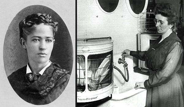 Inventor Josephine Cochrane with her dishwasher machine