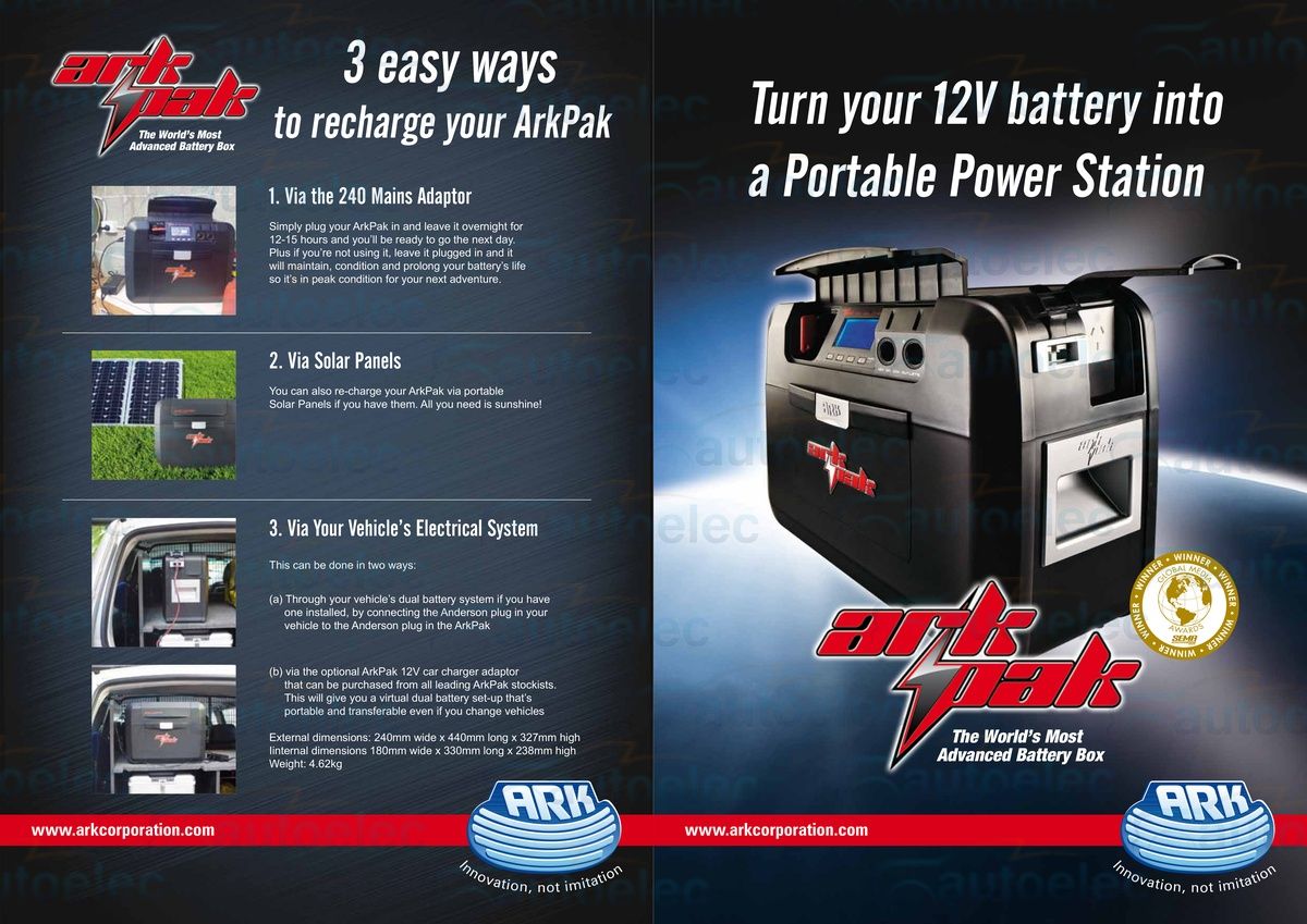 ARK AP620 BATTERY BOX PORTABLE POWERPACK 12V DEEP CYCLE DUAL SYSTEM