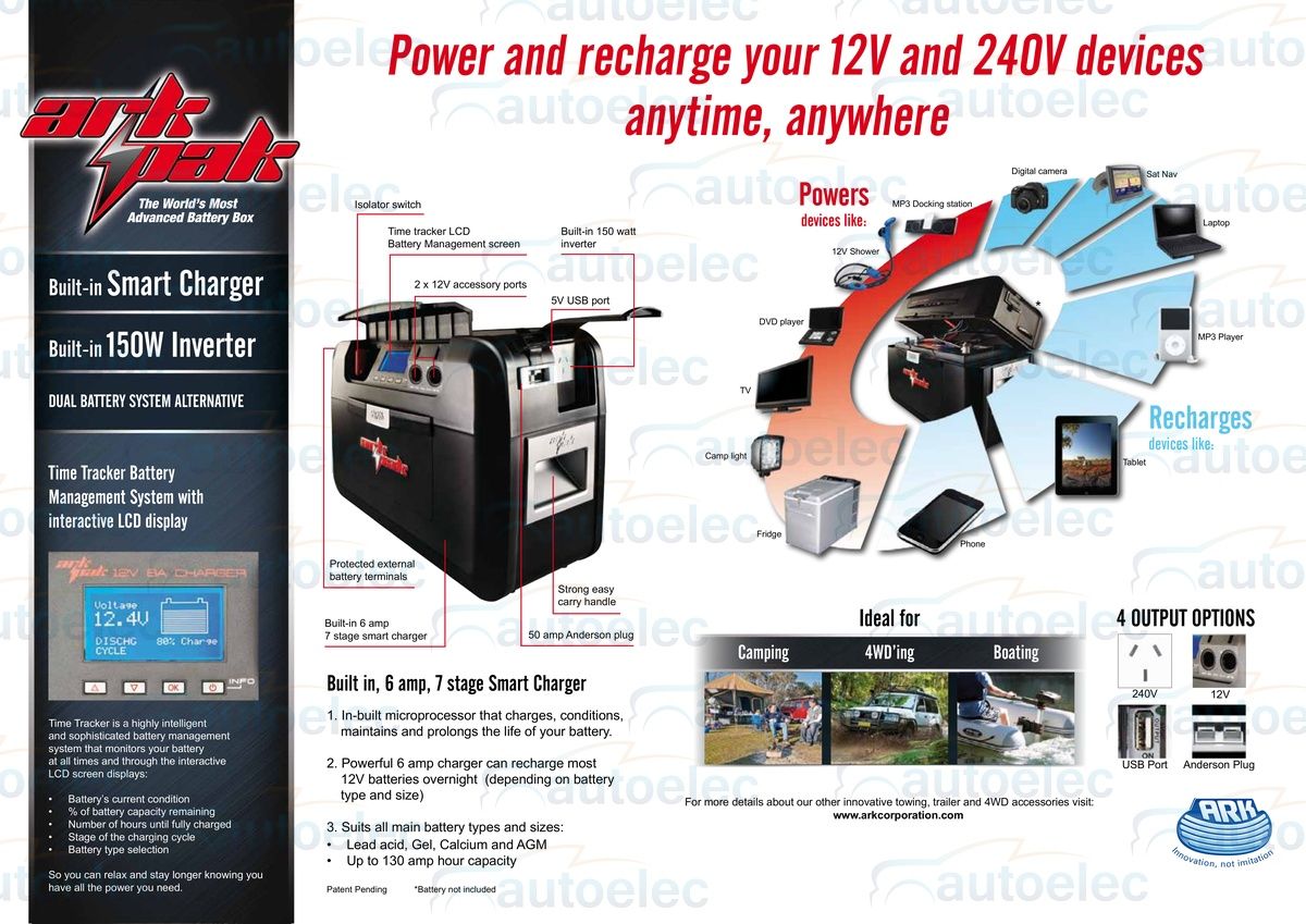 ARK AP620 BATTERY BOX PORTABLE POWERPACK 12V DEEP CYCLE DUAL SYSTEM